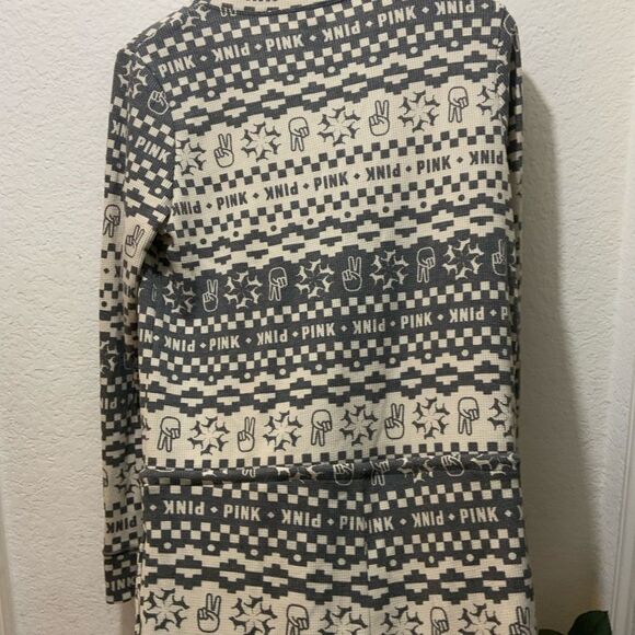 NWT Victoria's Secret PINK Thermal Sleep One Piece Pajama Black Fair Isle - Picture 7 of 13